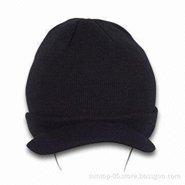 Hat with Earphone, Embroidery and Printing, Made of Acrylic Material